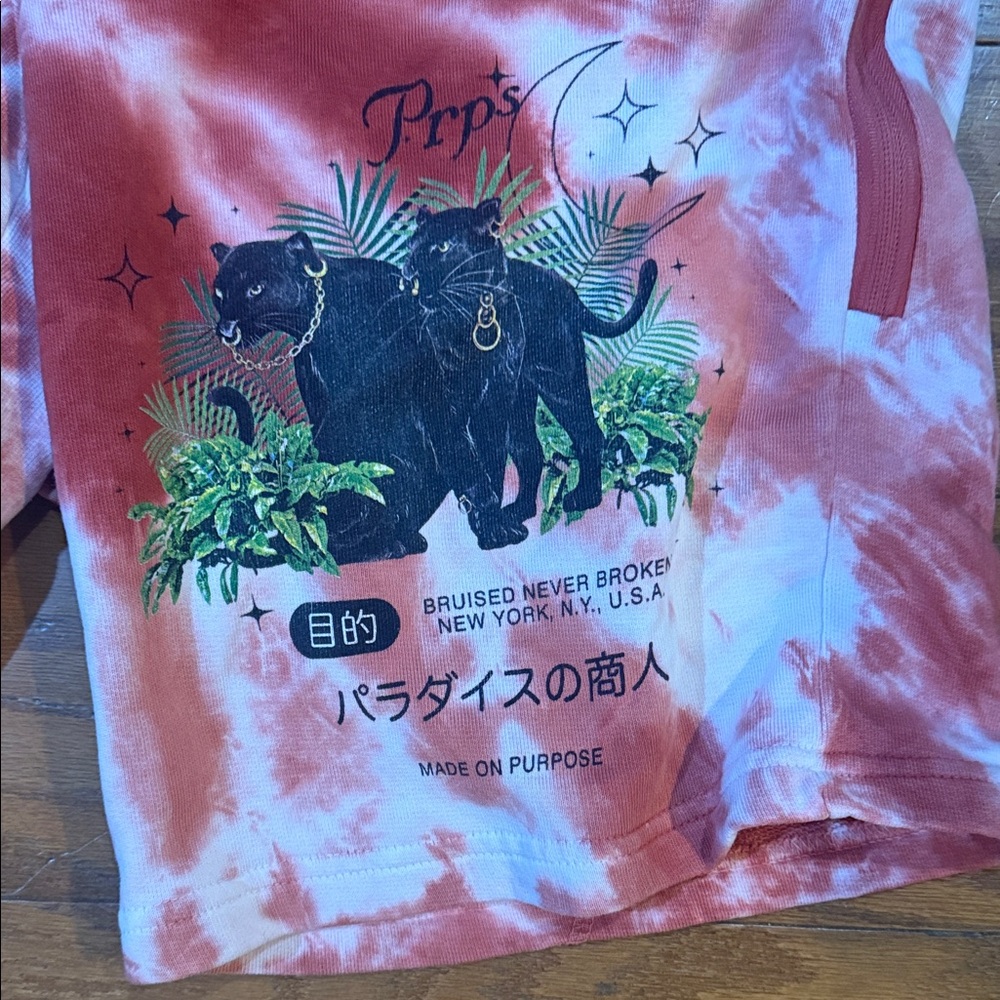 PRPS Sz M Burnt Red Tie-Dye Panther Graphic Shorts - Picture 2 of 11